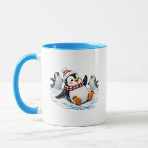 Caneca Ilustração de Inverno de Pinguins Fofos