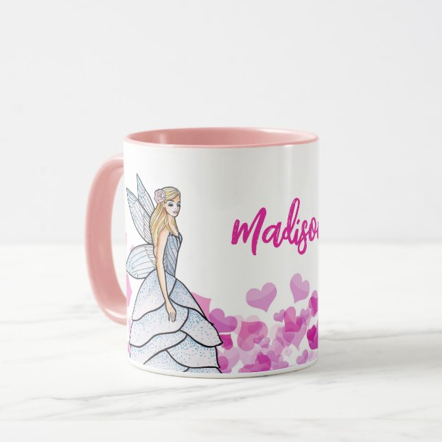 Caneca Ilustração de Moda de Corações Rosa Princesa Fada (Frente Esquerda)