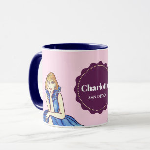 Caneca Ilustração de Moda de Vestido de Cocktail Azul Rea