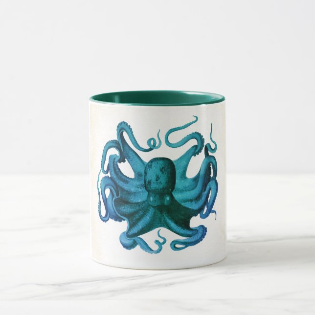 Caneca Ilustração de Octopus de Aquarela (Centro)