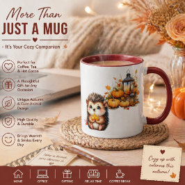 Caneca Ilustração de ouriço fofo de outono com escada de