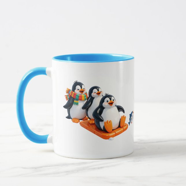 Caneca Ilustração de Pinguins Fofos em um Trenó (Esquerda)