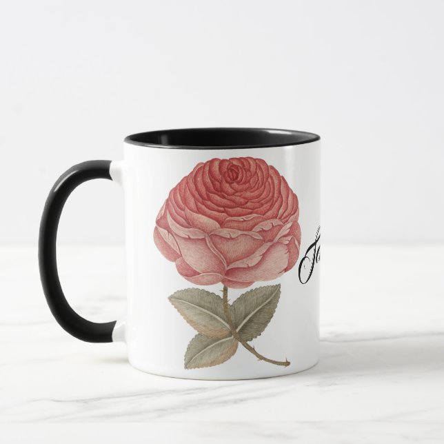 Caneca Ilustração de rosa-rosa com vinheta (Esquerda)