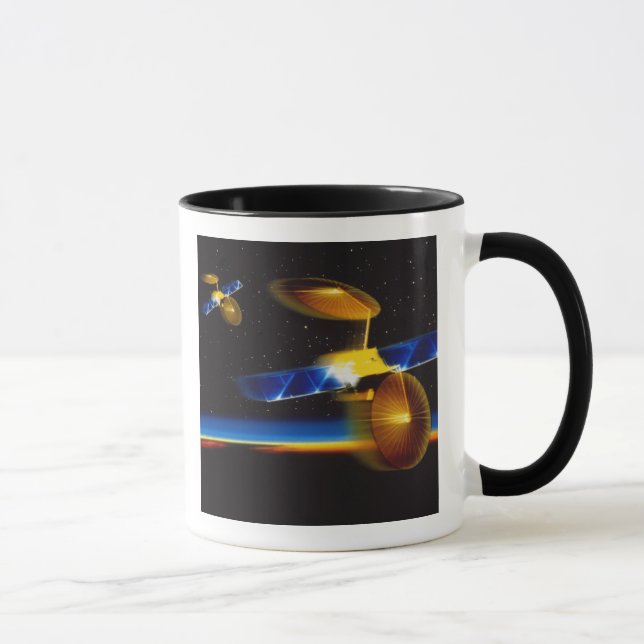 Caneca Ilustração de satélites no horizonte da Terra (Direita)