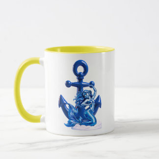 Caneca Ilustração de Sereia Âncora Azul Náutica