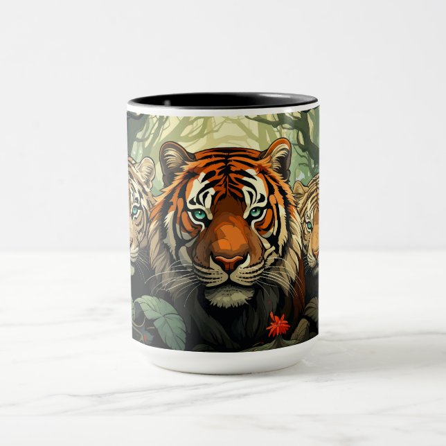 Caneca Ilustração de Tigres de Monograma Personalizados (Centro)