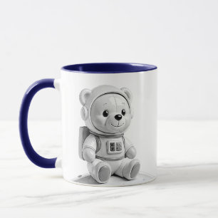 Caneca Ilustração de Urso Astronauta Fofo Cinza