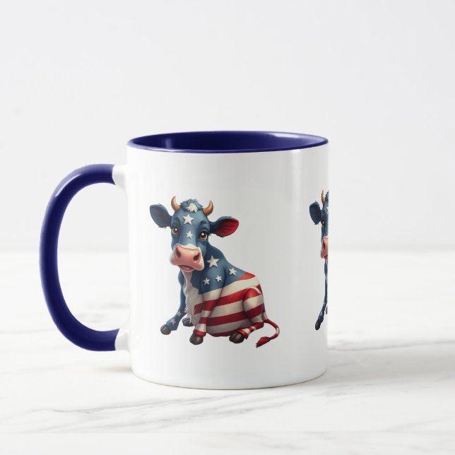 Caneca Ilustração de Vaca de Bandeira Americana Patriótic (Esquerda)