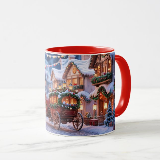 Caneca Ilustração de vila de Natal (Frente Esquerda)