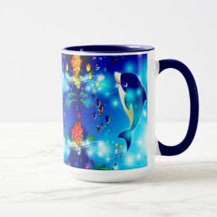 Caneca Ilustração Digital Dolphins & Colorful Sea-Life