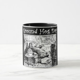 Caneca Ilustração do branco do preto do dia de Groundho