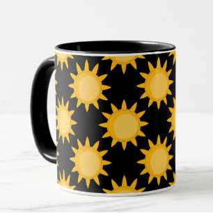 Caneca Ilustração do Sol Brilhante em Design de Padrão Pr