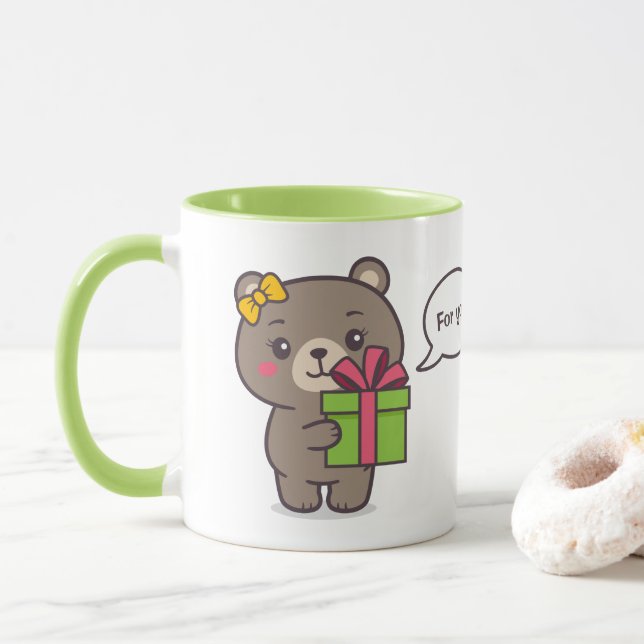 Caneca Ilustração do Urso de Teddy (Com Donut)