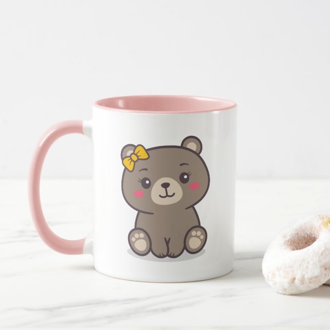 Caneca Ilustração do Urso de Teddy (Com Donut)