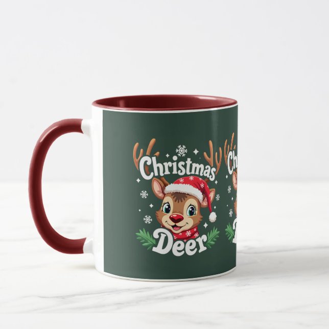 Caneca Ilustração Fofa de Veado de Natal (Esquerda)