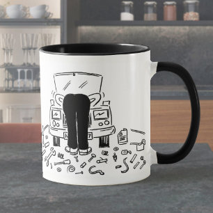 Caneca Ilustração Mecânica do Carro em um