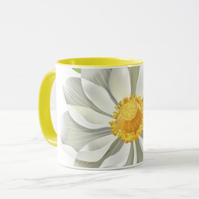 Caneca Ilustração Minimalista de Lótus Branco Elegante Fl (Frente Esquerda)