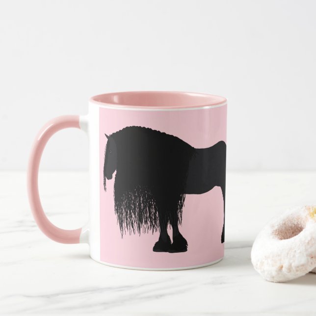 Caneca Ilustração Moderna de Cavalo Frísia Rosa (Com Donut)