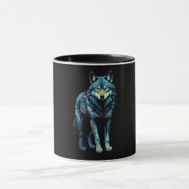 Caneca Ilustração Mosaica Colorida do Lobo Majestoso