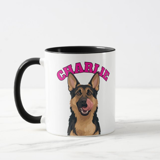 Caneca Ilustração Personalizada de Pastor Alemão com Fome (Esquerda)