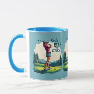 Caneca Ilustração Retro de Golfe 'As Meninas Dominam o Ca