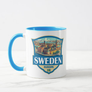 Caneca Ilustração Retro Insígnia da Suécia