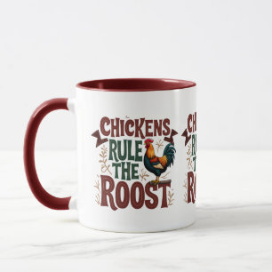 Caneca Ilustração Rústica de Fazenda com Galinhas no Coma