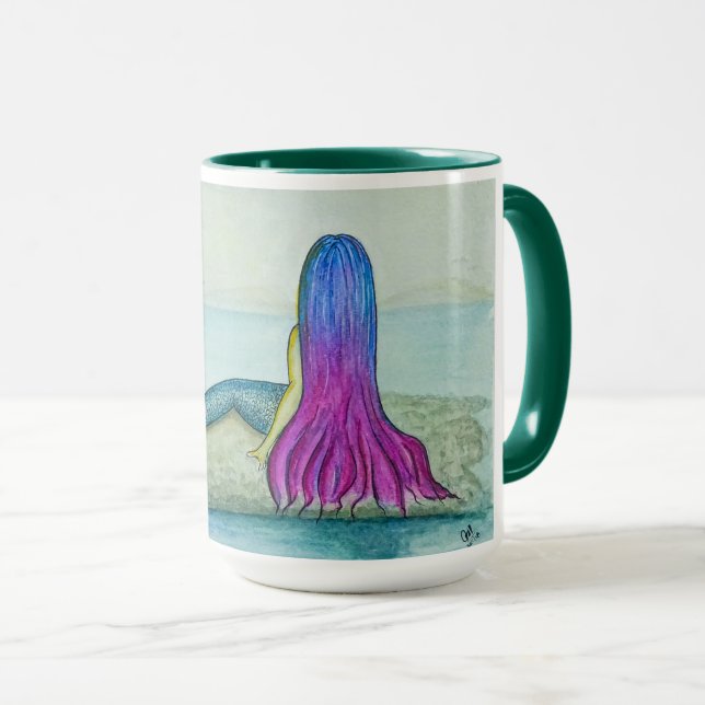 Caneca ilustração sereia pintada à mão (Frente Esquerda)