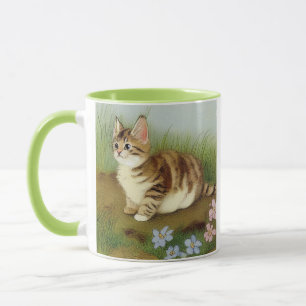 Caneca Ilustração Vintage Kitten com Flores