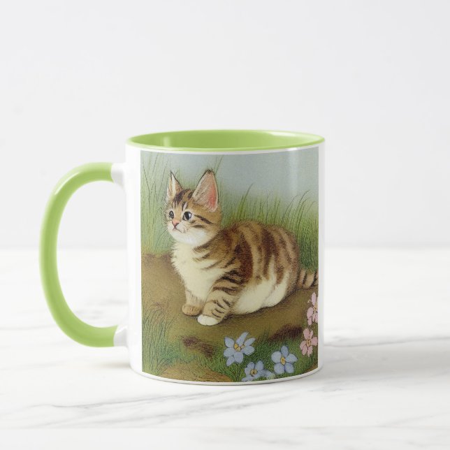 Caneca Ilustração Vintage Kitten com Flores (Esquerda)