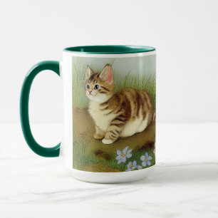 Caneca Ilustração Vintage Kitten com Flores