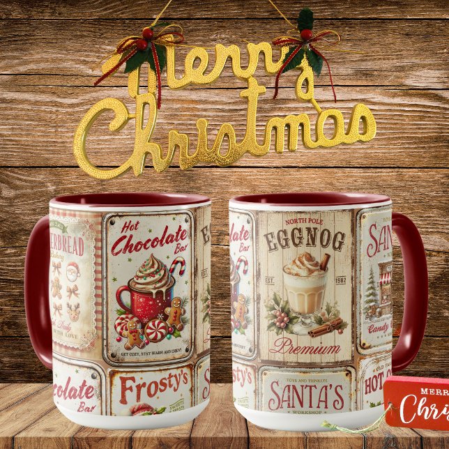 Caneca Ilustrações rústicas com fundo misto de Natal (Criador carregado)