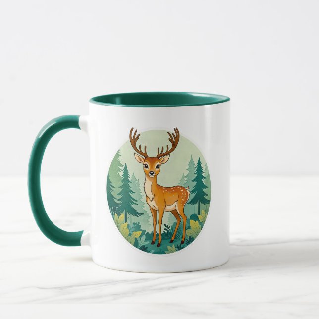 Caneca Image d'un cerf parmi les sapins. (Esquerda)