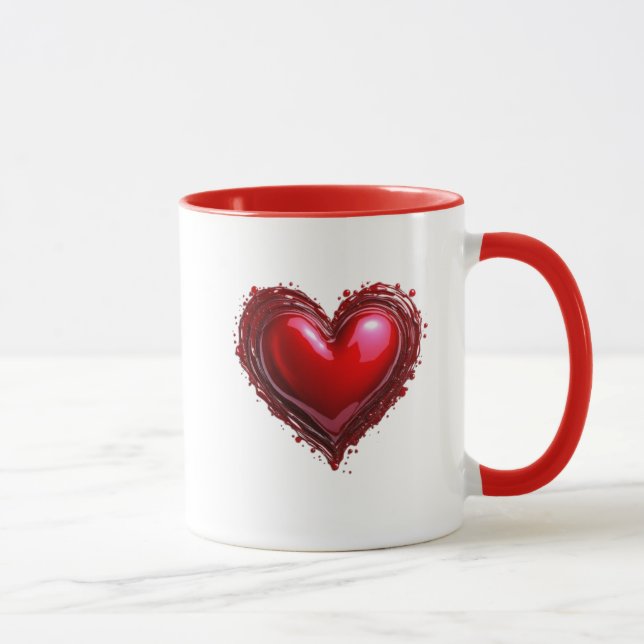 Caneca Image d'un coeur rouge semblable à un bijou. (Direita)