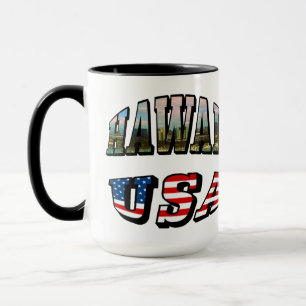 Caneca Imagem do Havaí e Texto de Sinalizador dos EUA