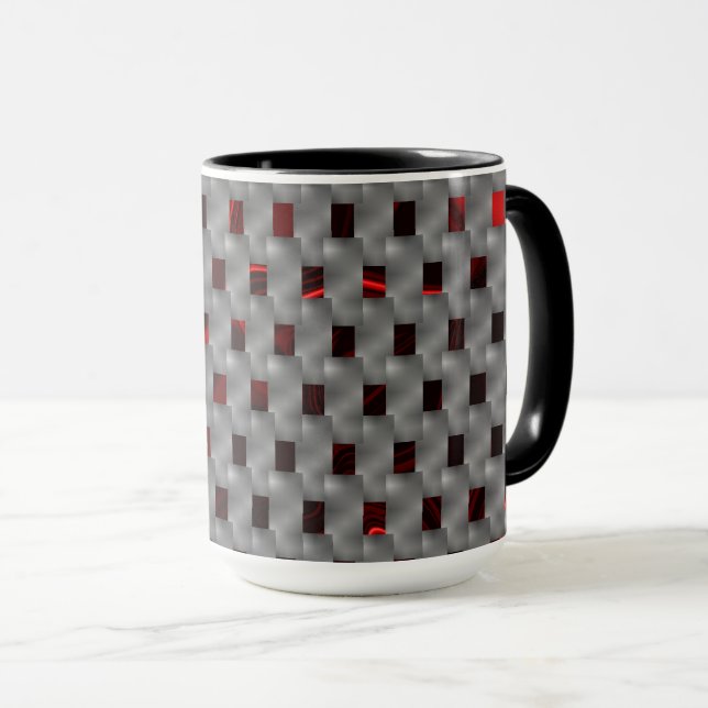 Caneca Imagem vermelha sob placas de cinza, formas retang (Frente Esquerda)