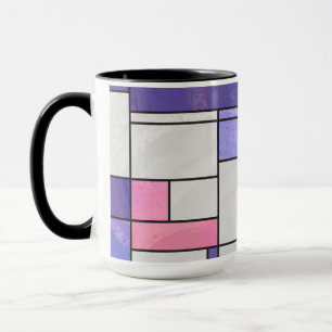 Caneca Impressão branco roxo, cor-de-rosa, mondriano