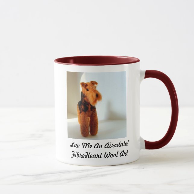 Caneca Impressão da arte de Airedale de feltro da agulha (Direita)