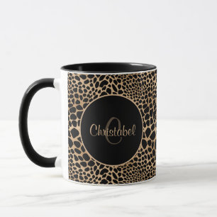 Caneca Impressão de Animal Manchas de Leopardo Preto & Ma