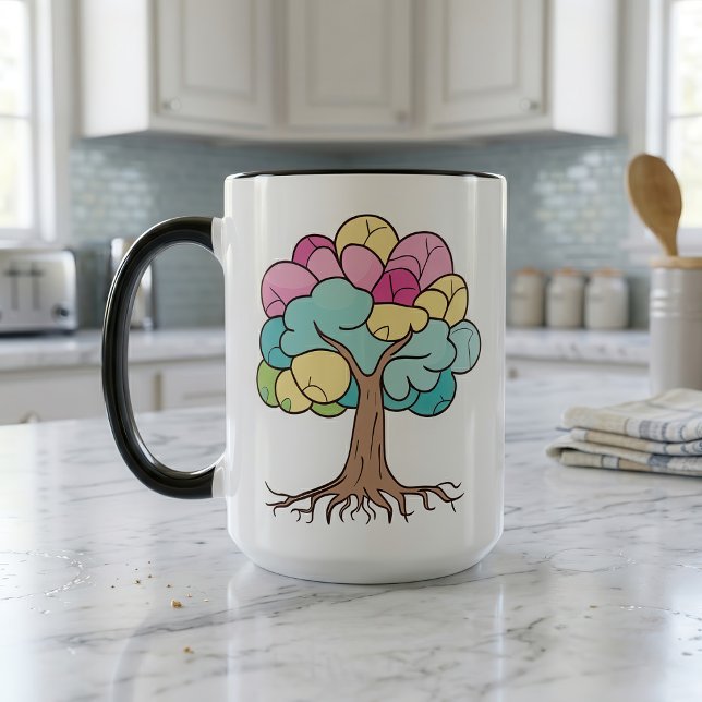 Caneca Impressão de Arte da Árvore Cerebral em Pastel Abs (Abstract Pastel Brain Tree Art Print. Mug)
