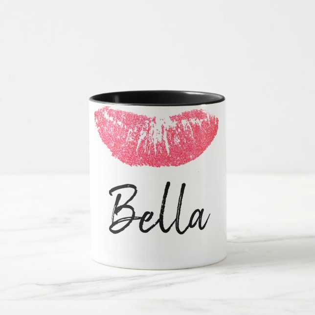Caneca Impressão de batom rosa mancha labial (Centro)