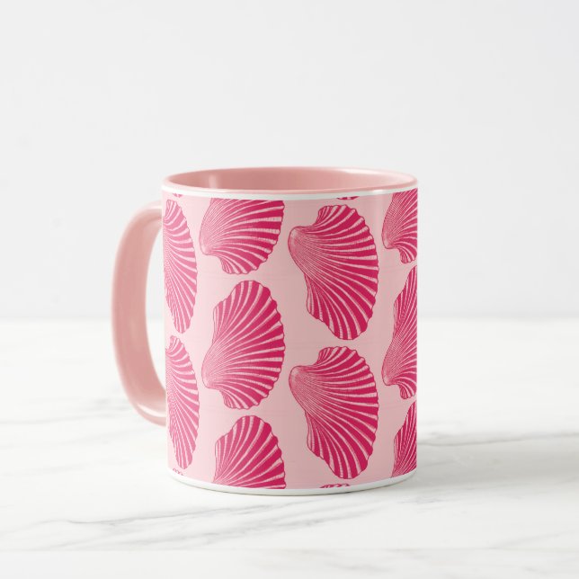 Caneca Impressão de Bloco de Shell Scallop, Fuchsia e Ros (Frente Esquerda)