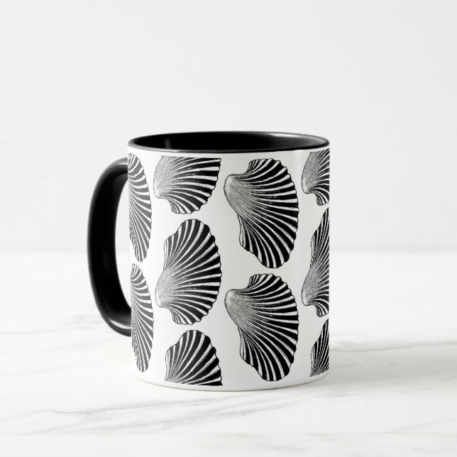 Caneca Impressão de Bloco de Shell Scallop, Preto e Branc (Frente Esquerda)