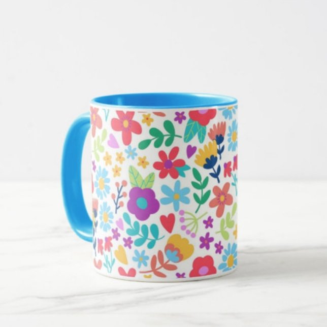 Caneca Impressão de Flor e Folha de Café Moderno (Criador carregado)