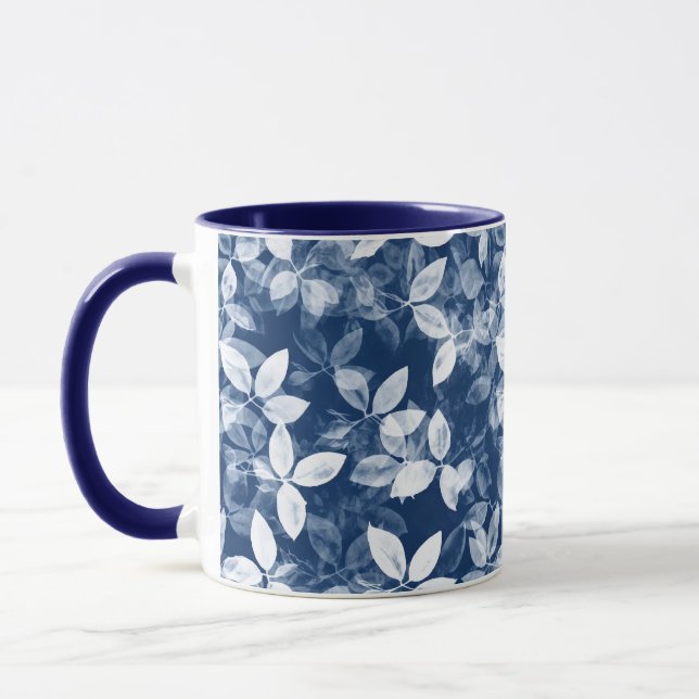 Caneca Impressão de folha azul cianótipo (Esquerda)