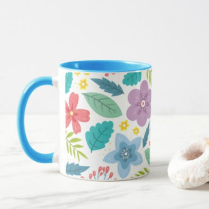 Caneca Impressão de folha de folhas de café azul moderno
