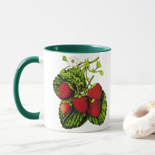 Caneca Impressão de Ilustração de Morango Botânico em Bra