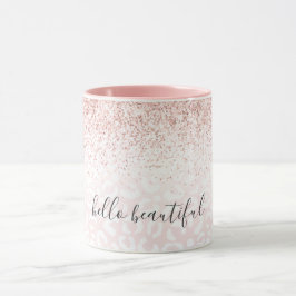 Caneca Impressão de Leopardo Branco Cor-de-rosa brilhante