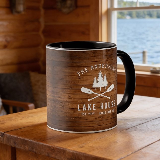 Caneca Impressão de Madeira de Oars Oars, lago russo (Criador carregado)