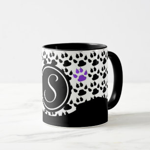 Caneca Impressão de pata preta, branca e púrpura